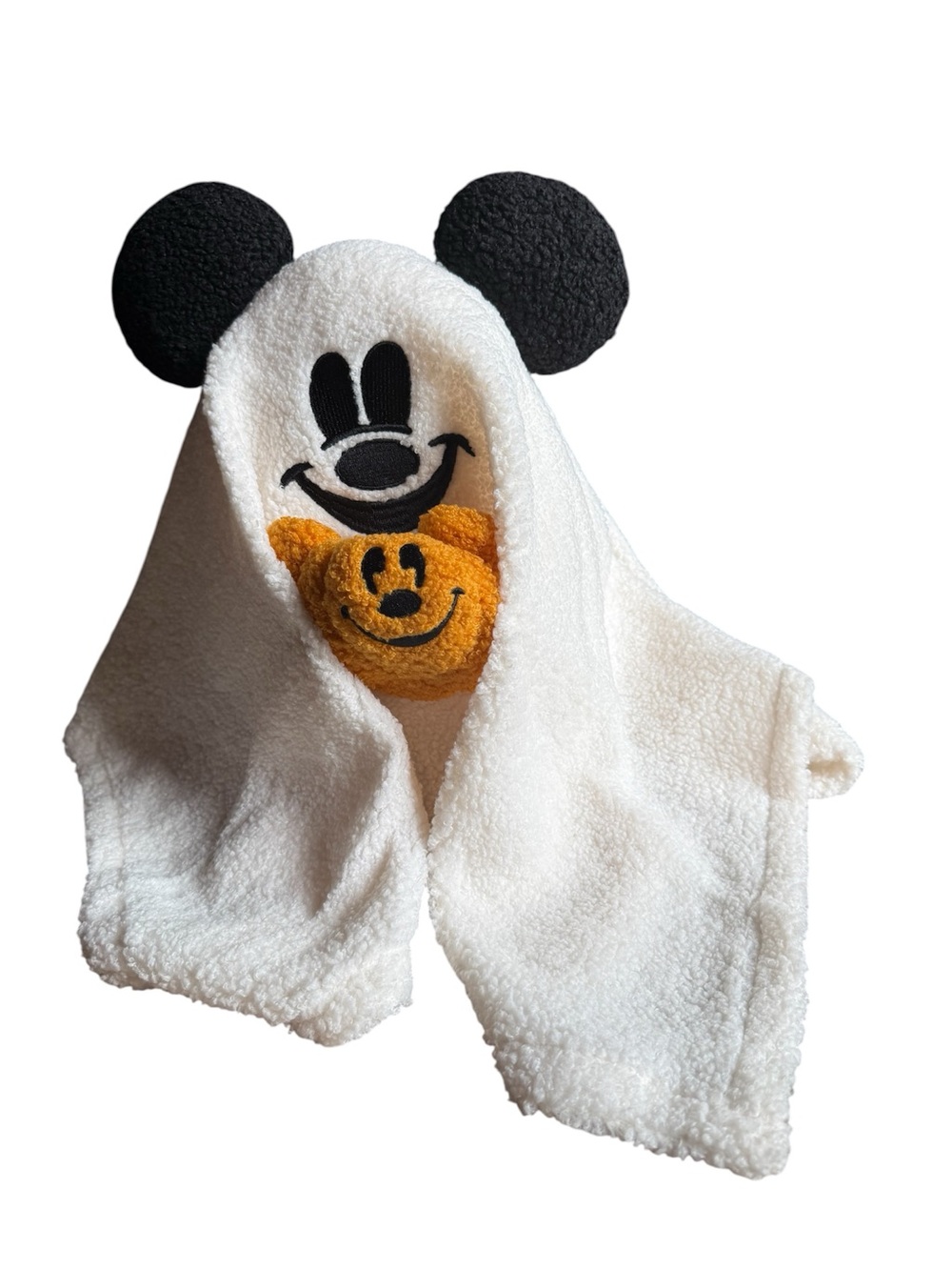 NEW Mickey Mouse white spooky ghost plush/pillow with pumpkin